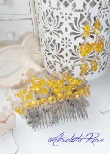 Гребен-украса за коса с жълти кристали и обици- Absoluterose