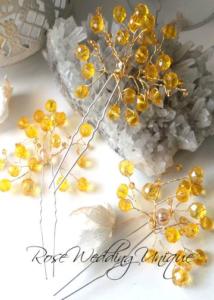 Дизайнерски фуркети за коса със жълти кристали