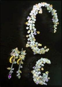 Кристална диадема с гривна и обици в жълто