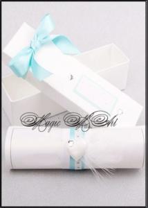 Сватбена покана с кутийка в бяло и тюркоазено Svatbalux