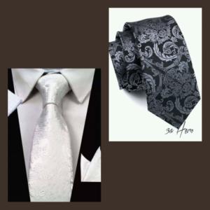 Вратовръзки с шарка "Paisley" в бялата и сребриста гама
