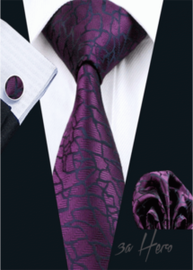 Луксозна вратовръзка комплект с кърпичка и ръкавели в тъмно лилаво