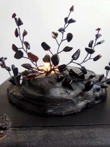 Свещник за ритуали за защитна магия - дърво от Оникс, Морион и Обсидиан